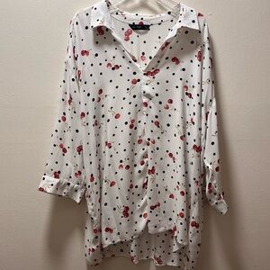 F&F Chic Indie Stylish Loose Fit Long Sleeve Pullover Top, Sz 18, Red/Blue/White